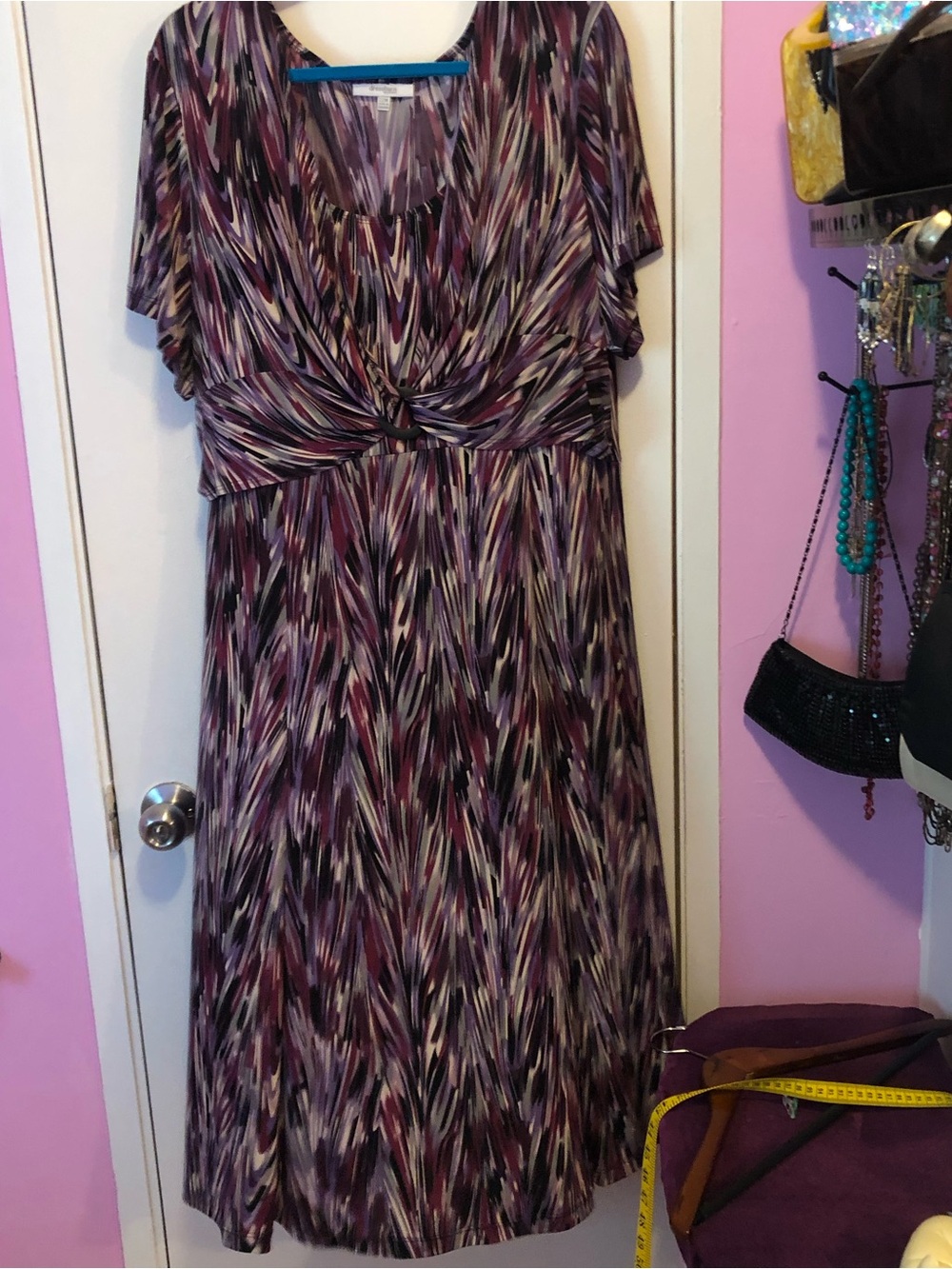 Dress Barn Purple Multi-Print Knot-Front Maxi Dress